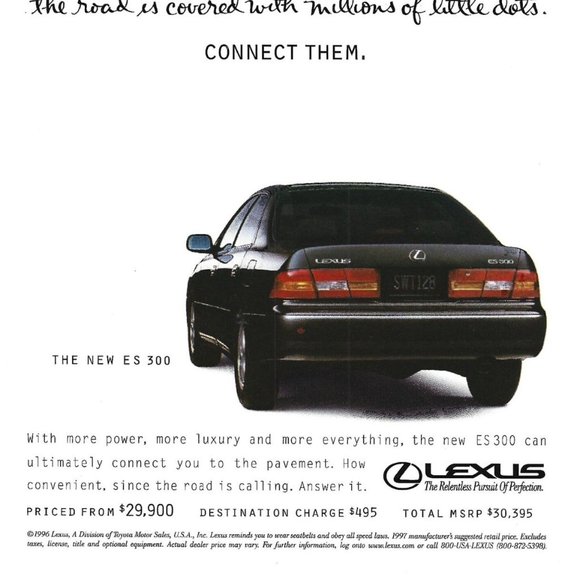 New ES 300 Lexus Car Auto 1990s  Vintage Print Ad - Picture 2 of 2